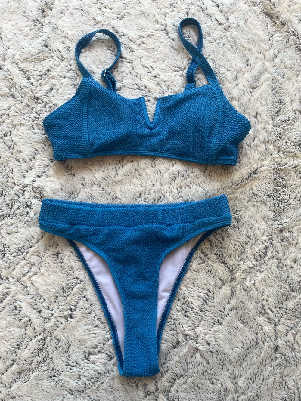 Textured Teal Blue Bikini Set